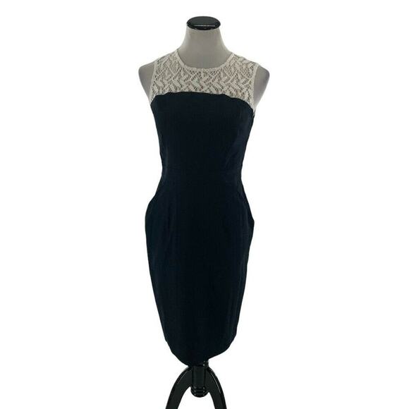 Studio One Dress Women Size 6 Embroidered Sheer Neckline Knee Length Back Zipper - Picture 1 of 10